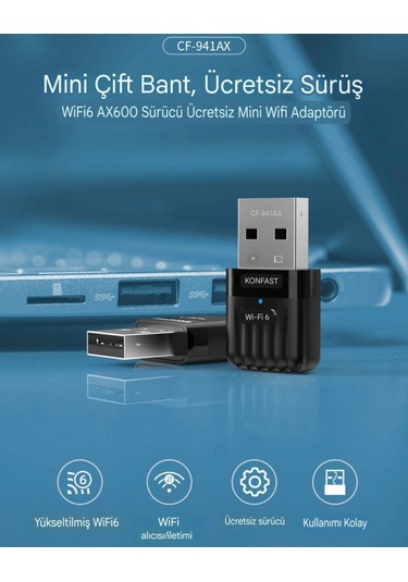 941ax Wifi-6 Mini Wifi Adaptörü Ce Sertifikalı Süper Hızlı 600mbp