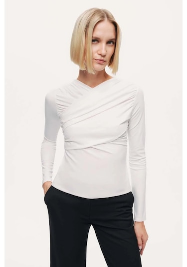 Drape Detaylı Bluz Nocturne Ekru