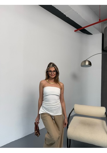 Kadın Straplez Bluz Beyaz