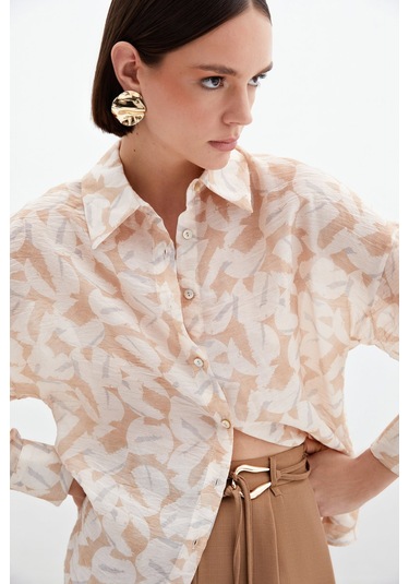 Desenli Viskon Gömlek - Taş-136025 Taş