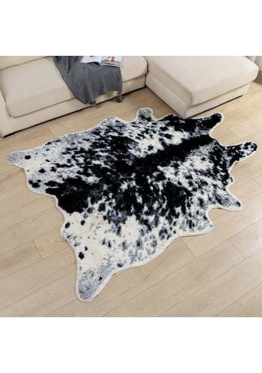 Oturma Odası İçin Büyük Boy İnek Baskılı Dana Derisi Suni Deri Kaymaz Antiskid Mat Halı