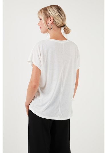 Lela Baskılı Bisiklet Yaka Regular Fit Bayan T Shirt 6671000 Ekru