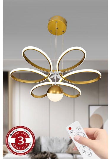 Ransom 3 Renk Toplu Kelebekli Kumandalı Papatya Salon Led Avize Mat Gold