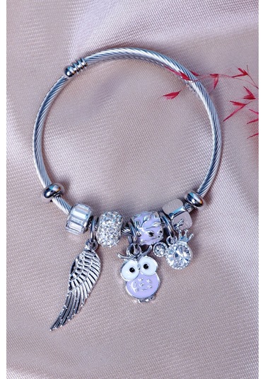 Bhs Life Charmlı Zirkon Taşlı Baykuş Desenli Çelik Bileklik