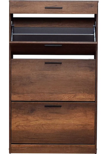 Flat Düşer Kapaklı Çekmeceli Ayakkabılık-Oslo Ceviz