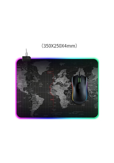 Bilgisayar Dünya Haritası Desenli Aydınlatmalı Mouse Pad, Boyut: 35 X 25 X 0.4cm