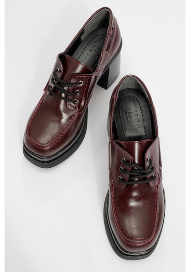 Dudley Bordo Cilt Bağcıklı Kadın Platform Topuklu Ayakkabı Bordo