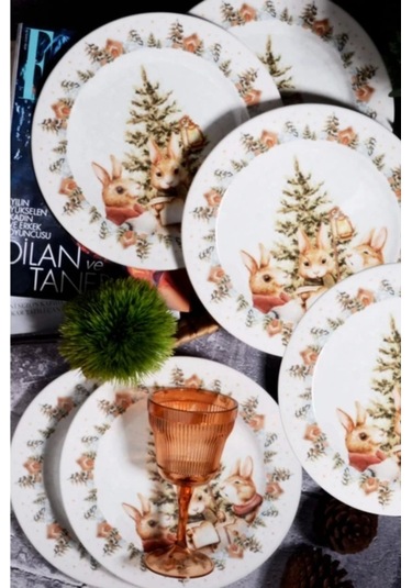 Kosova Ylb1118 Bunny Tavşanlı Servis Tabağı 26 Cm 6 Lı Çok Renkli