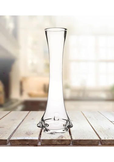 El Yapımı Fil Ayağı Vazo Cam Vazo 40cm İnce Belli Vazo Şeffaf Ren