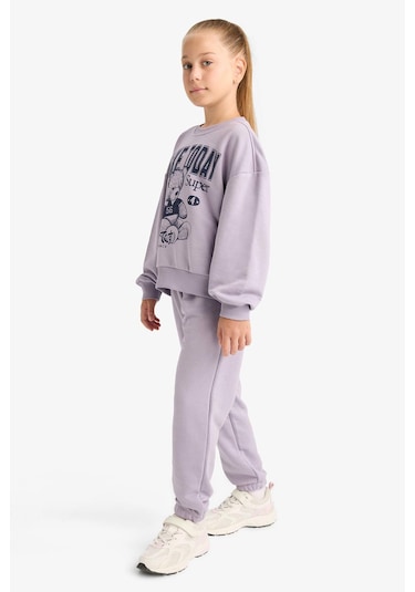 Defacto Kız Çocuk 2li Takım Baskılı Sweatshirt Eşofman Altı E6416a825aupr314 Mor