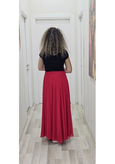 Bel Lastikli Kloş Şifon Etek 6003-kırmızı Kırmızı