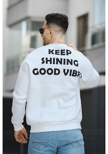 Oksit Trc 2719 Üç İplik Şardonlu Sırt Baskılı Bisiklet Yaka Oversize Erkek Sweatshirt 001