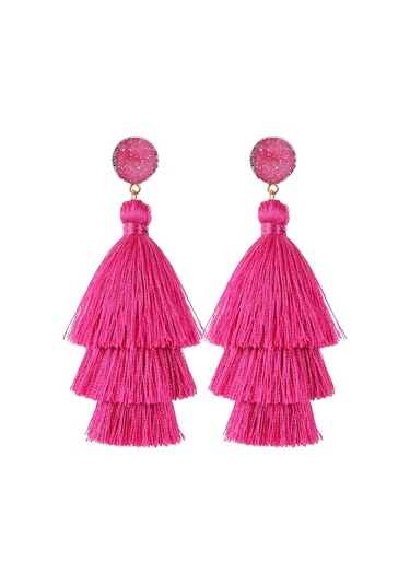 Gül Katmanlı Püskül Küpeler, Bohem Sarkan Damla Küpeler, Han Pembe