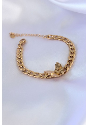 Ezoconcept 316l Çelik Gold Renk Kelebek Figür İşleme Detay Zincir Model Kadın Bileklik