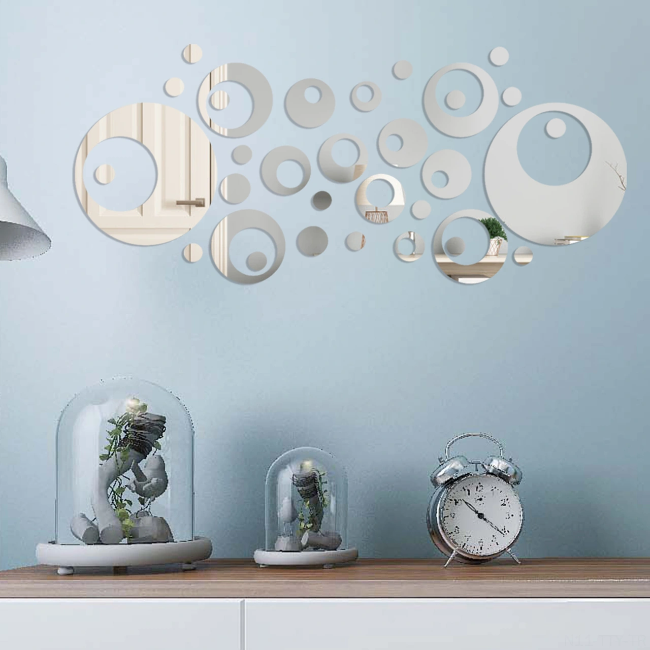 Dianziye 32 Adet/set Akrilik Yansıma Sticker, Ev Salonu Yatak Odası Dekorasyonu İçin, Gerekli Çift Taraflı Sticker İle, Gümüş Renkli Gümüş