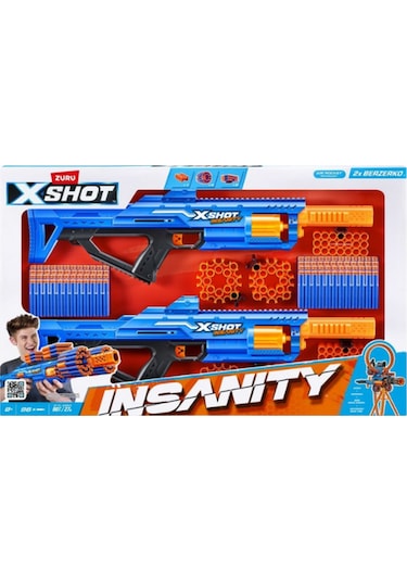 X-shot Insanity Berzerko 8 Atış 96 Dart 2'li Paket, 27 M Menzil Nerf, Oyuncak Tabanca Mavi
