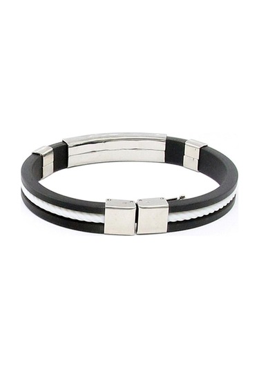 Beyaz Erkekler Punk Kauçuk Paslanmaz Çelik Bileklik Toka Manşet Bileklik Bileklik Güzel