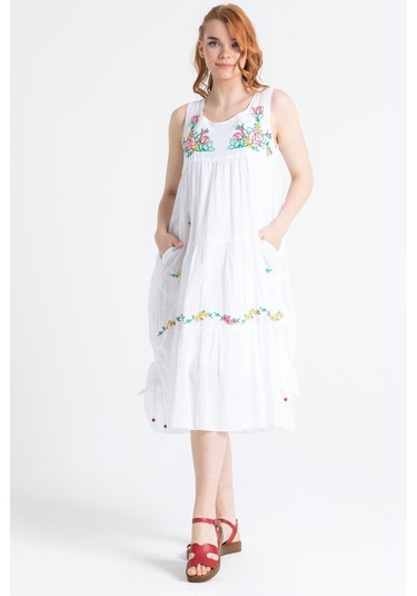 Kolsuz Vual Ahsen Nakışlı Midi Boy Elbise Beyaz Byz-beyaz Beyaz