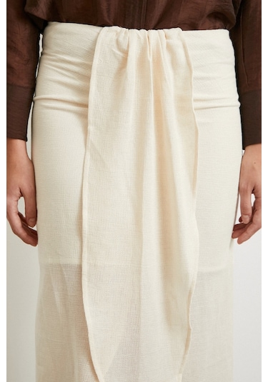 Önü Bağlamalı Etek Krem Krem