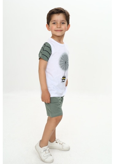 Toontoy Erkek Çocuk Örümcek Detay Baskılı Şortlu Takım Yeşil
