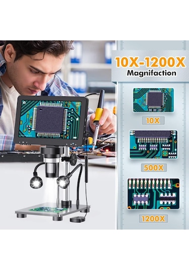 Dm9 7 ''hdmı Dijital Mikroskop 1200x Ips Ekranlı Lehimleme Mikroskobu