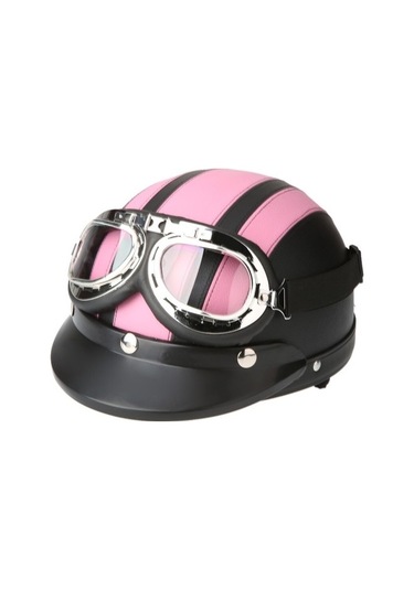 Motorcycle Scooter Open Face Half Leather Helmet With Visor Uv Fpqlaz Açık Pembe