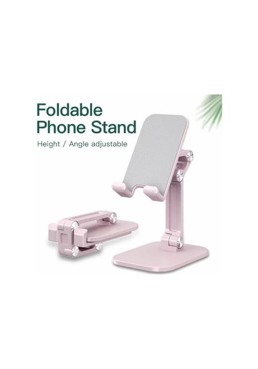 Springsun Masaüstü Telefon Ve Tablet Tutucu - Katlanabilir Yükseklik Açı Ayarlı - Ergonomik Görünüm Açısı - Silikon Korumalı Kaymaz Temel - Pembe