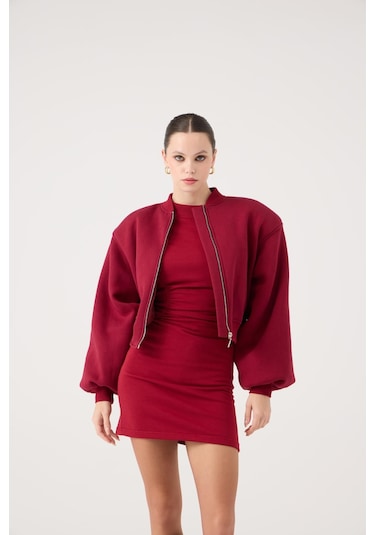 Holly Lolly Crop Kesim Vatkalı Parker Bomber Ceket Bordo