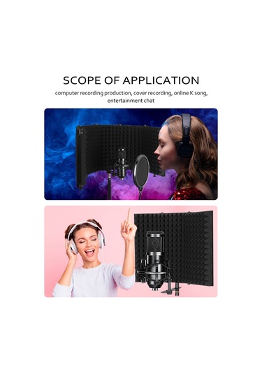 Hfambition Mikrofon Gürültü Engeli 3 Kapaklı Akustik Absorbör - Kayıt Ve Canlı Yayın Ses Kalitesi Artırıcı Spreyli Koruyucu 10"