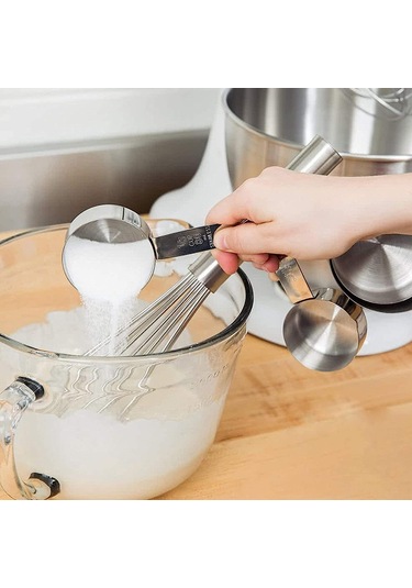 Xindoker 11 Parça Paslanmaz Çelik Ölçü Kupa Ve Kaşık Seti 5 Kupa + 5 Kaşık + 1 Düzleştirici Aracı Gümüş Renk Gümüş