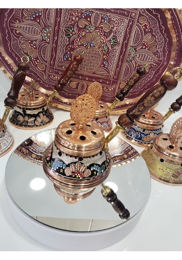 İşlemeli Bakır Tütsülük-bakır Buhurdanlık-mineli