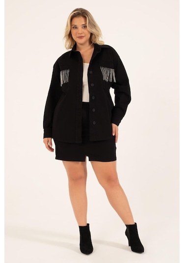 Cep Detaylı Zincirli İnce Ceket-1753-siyah Siyah