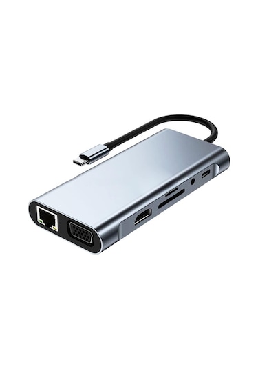 Alfalink Type-c To Usb 11in1 Çevirici Çoğaltıcı Hub Adaptör Lan+type-c+sd Card+usbx4+audio+hdmı+vga