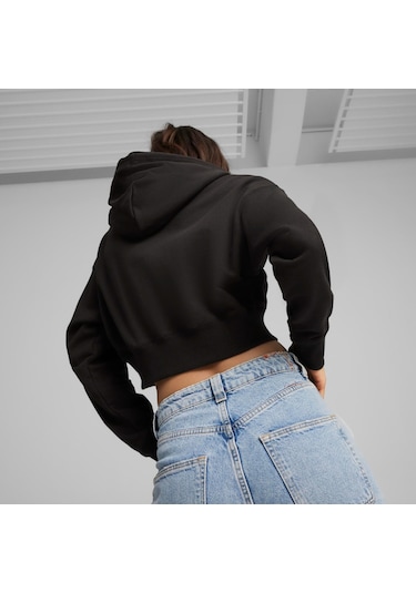 Puma Team Cropped Kadın Kapüşonlu Sweatshirt - Siyah