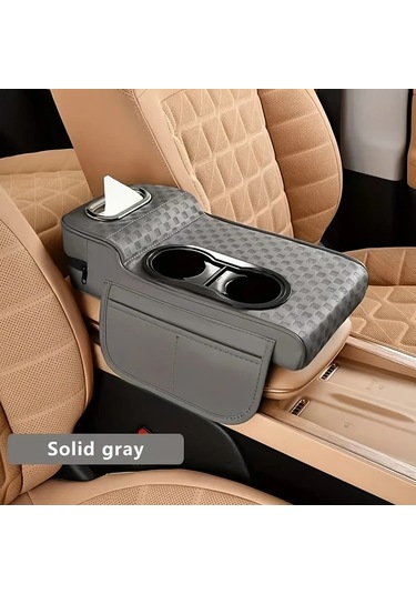 Chuangyinshop Siyah Kırmızı Araç Kolçak Minderi Bardak Tutuculu Kaymaz Yüzeyli Depolama Bölmeli