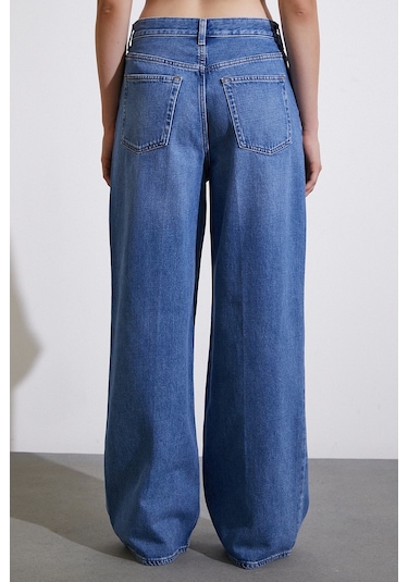 Never More Yüksek Bel Baggy Jean Mavi