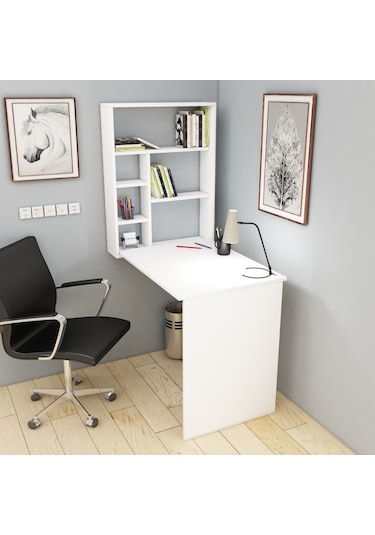 Arnetti Sedir Açılır Kapanır Raflı Çalışma Masası Beyaz