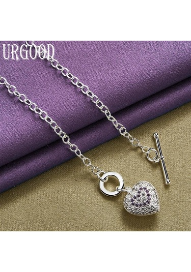 925 Ayar Gümüş Kalp Şeklinde Aaa Zirkon Kolye Kolye Kadın Düğün Parti Moda Takı İçin