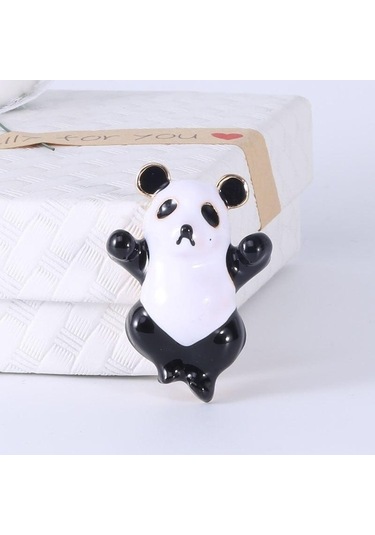 Siyah Blucome Sevimli Emaye Bambu Panda Hayvan Broş Çocuklar İçin Taklidi Yeni Moda Gömlek Elbise Sırt Çantası Takı Pimleri Siyah