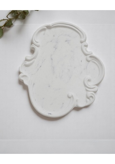 Taş Tozu El Yapımı Nişanlık Sunumluk Ve Mumluk Tepsi Şık Dekoratif Tasarım 30x23 Cm - Siyah Siyah