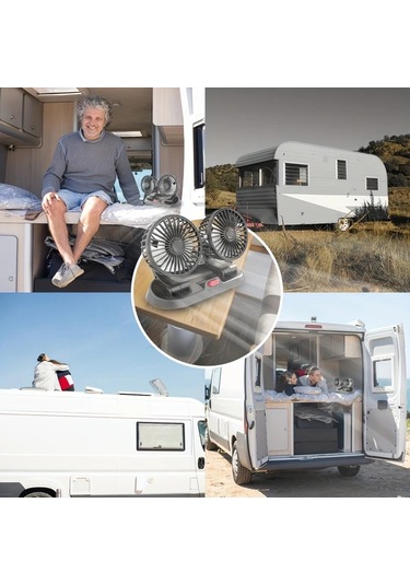 Xuweiwei Siyah 360 Derece Dönebilen Çift Başlı Usb Araç Fanı Ayarlanabilir Rüzgar Hızı Karavan Ve Araçlar İçin