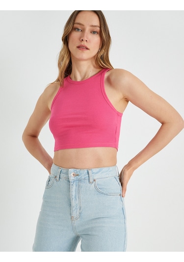 Koton Basic Crop Atlet Halter Yaka Pamuklu Fuşya 2sak10413ek Fuşya