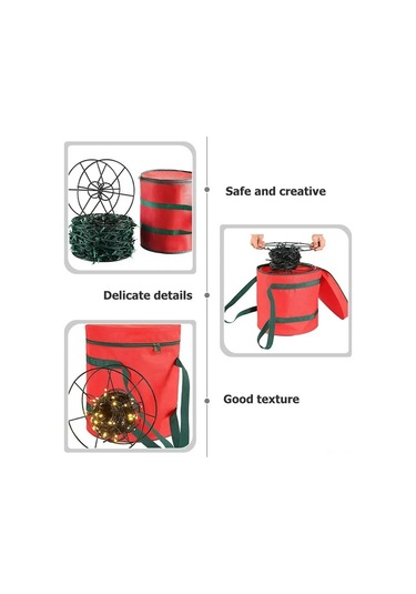 Yunboo 600d Oxford Kumaş Noel Işık Depolama Çantası - Sulu Dayanıklı, Taşınabilir, Boşluk Tasarrufu Yuvarlak Noel Aydınlatma Saklama Çantası Kırmızı