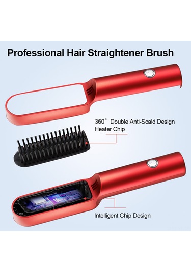 Yifomall Şarj Edilebilir Kablosuz Saç Düzleştirici Fırça - Seyahat Dostu Seramik Isıtmalı