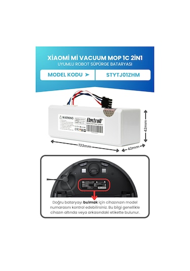 Xiaomi 1c Uyumlu Yüksek Kapasite 5200mah Robot Süpürge Bataryası