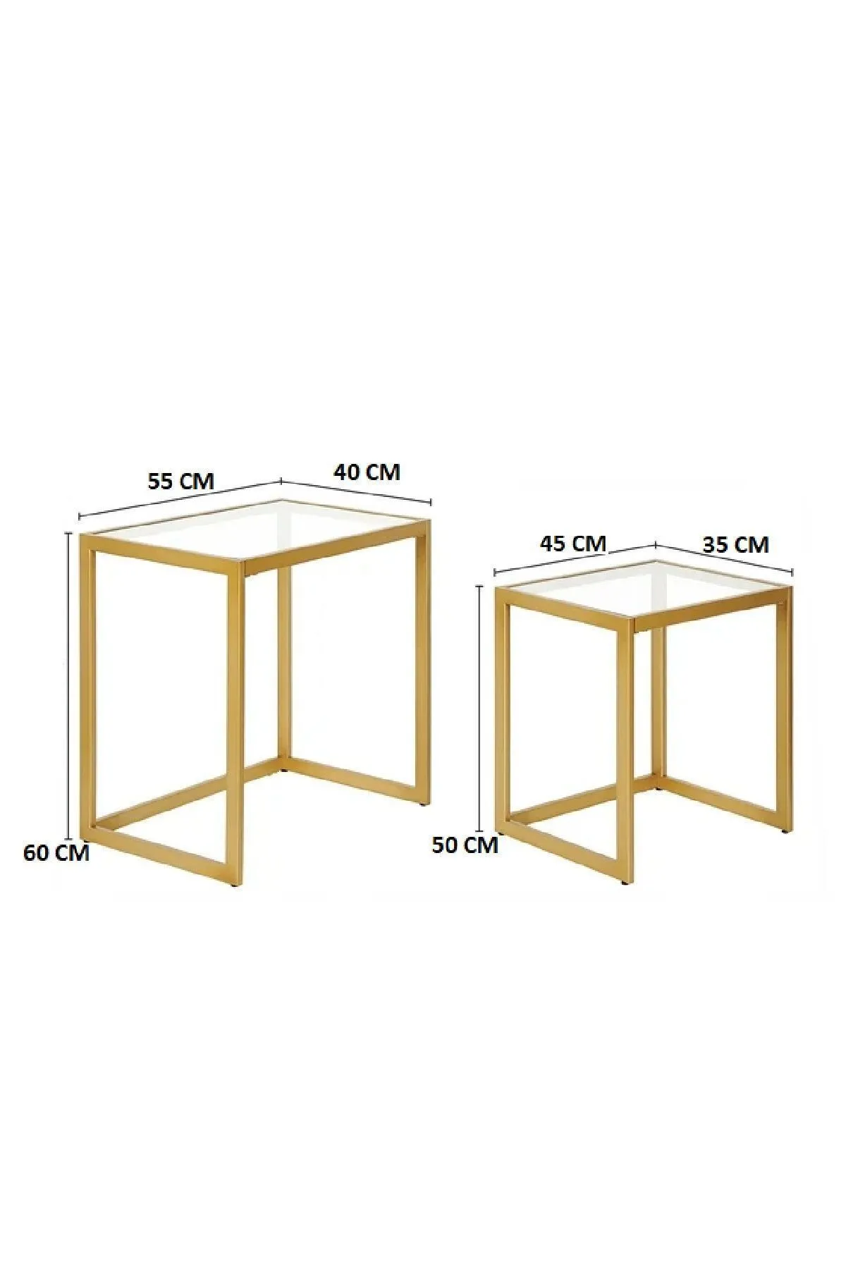 Modern Metal İskeletli Temper Camlı Zigon Sehpa Yan Sehpa Gold-şeffaf