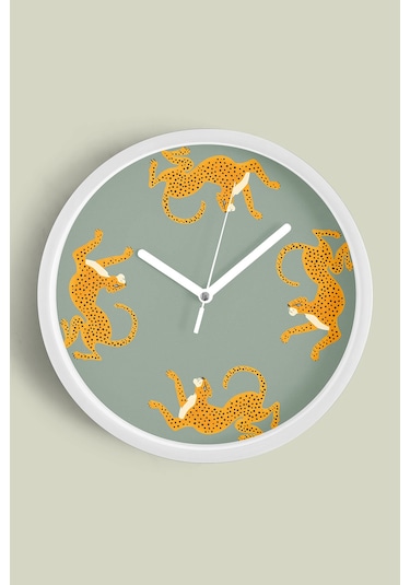 Kaplan Temalı Modern Duvar Saati - 30cm - Önü Camlı Beyaz Kasa - Sessiz Mekanizma-jh0021 Beyaz