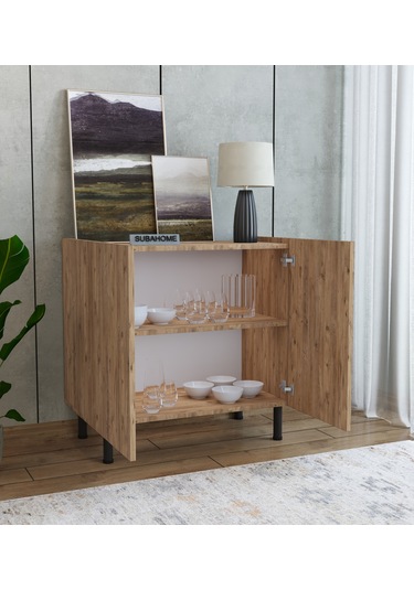 Modern Mdf Çok Amaçlı 80 Cm 2 Kapaklı Ahşap Konsol