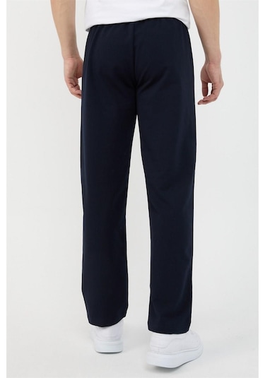 Siyah-lacivert Erkek 2'li Fermuar Cep Nakış Detaylı Düz Paça Rahat Kesim Eşofman Altı Lacivert - Siyah