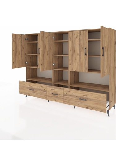 Hyperion Dolap 12 Raflı 3 Çekmeceli 5 Kapaklı 220x44x163 Çam-çam Çam-çam